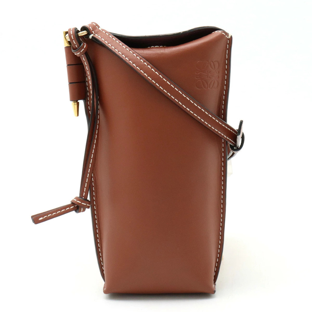 Loewe Anagram Gate Pocket Shoulder Bag Pochette Soft Calf Leather Brown